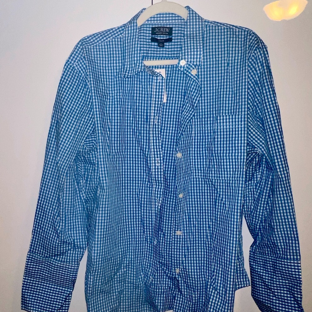 Blue and white striped J Crew button down